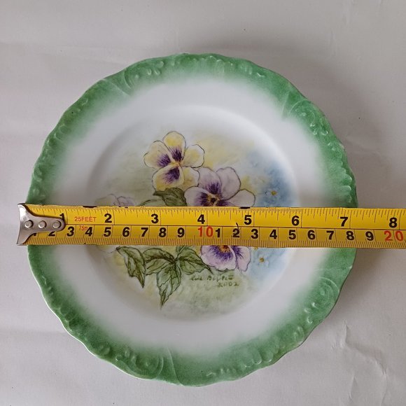 Limoges France Hand-Painted Porcelain Plate from 2002 Botanical Viola Tricolor - Picture 6 of 6